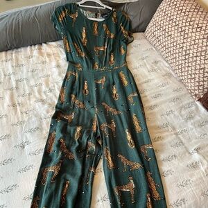 ModCloth green cheetah jumpsuit